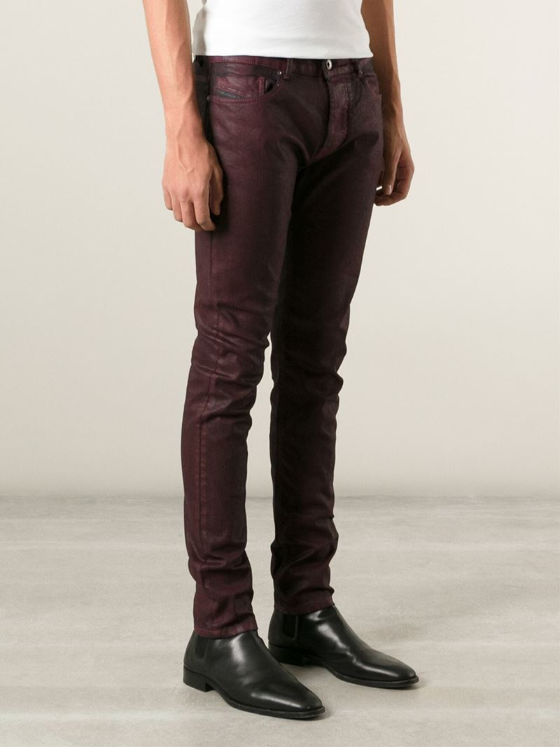 Diesel Black Gold Coated Slim-Fit Jeans in Red for Men | Lyst