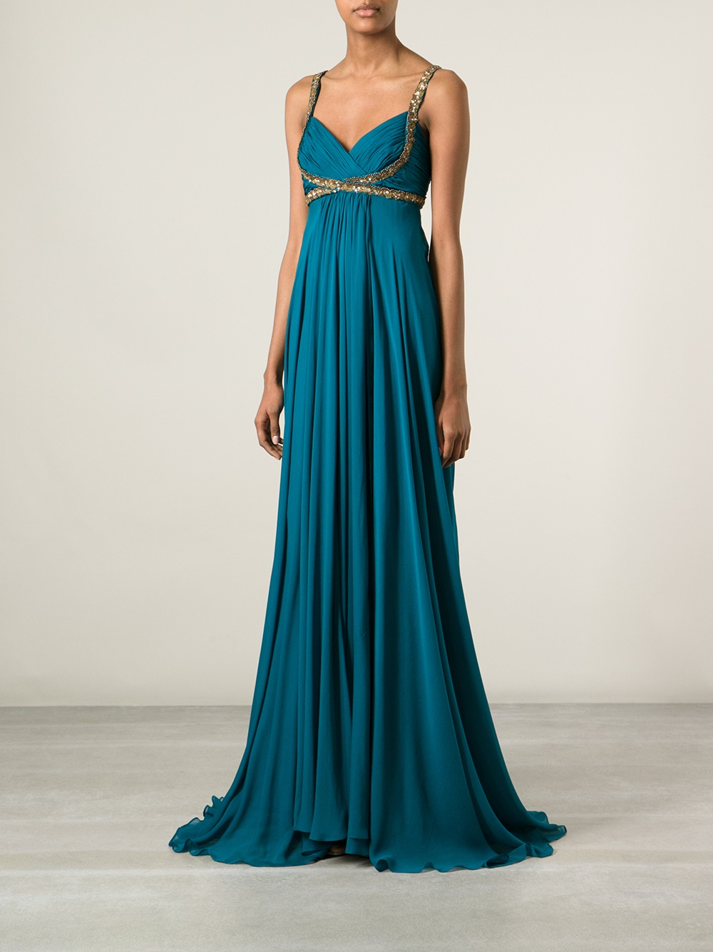 green embellished gown