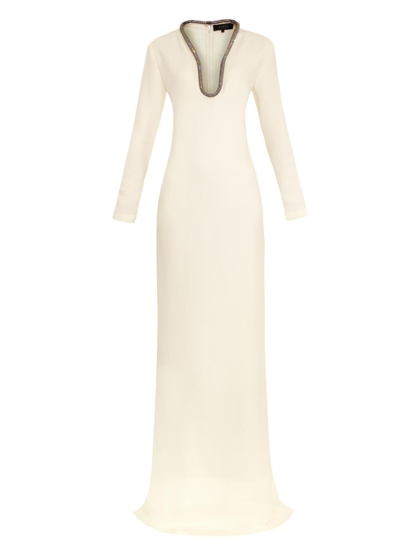 Gucci Crystal-embellished Silk-cady Gown in White | Lyst