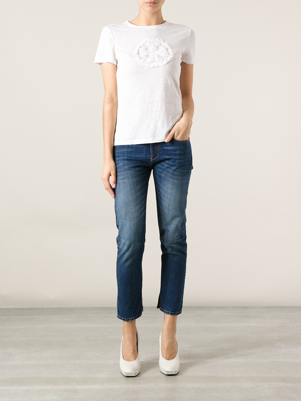 Lyst - Tory Burch Textured Logo T-shirt in White