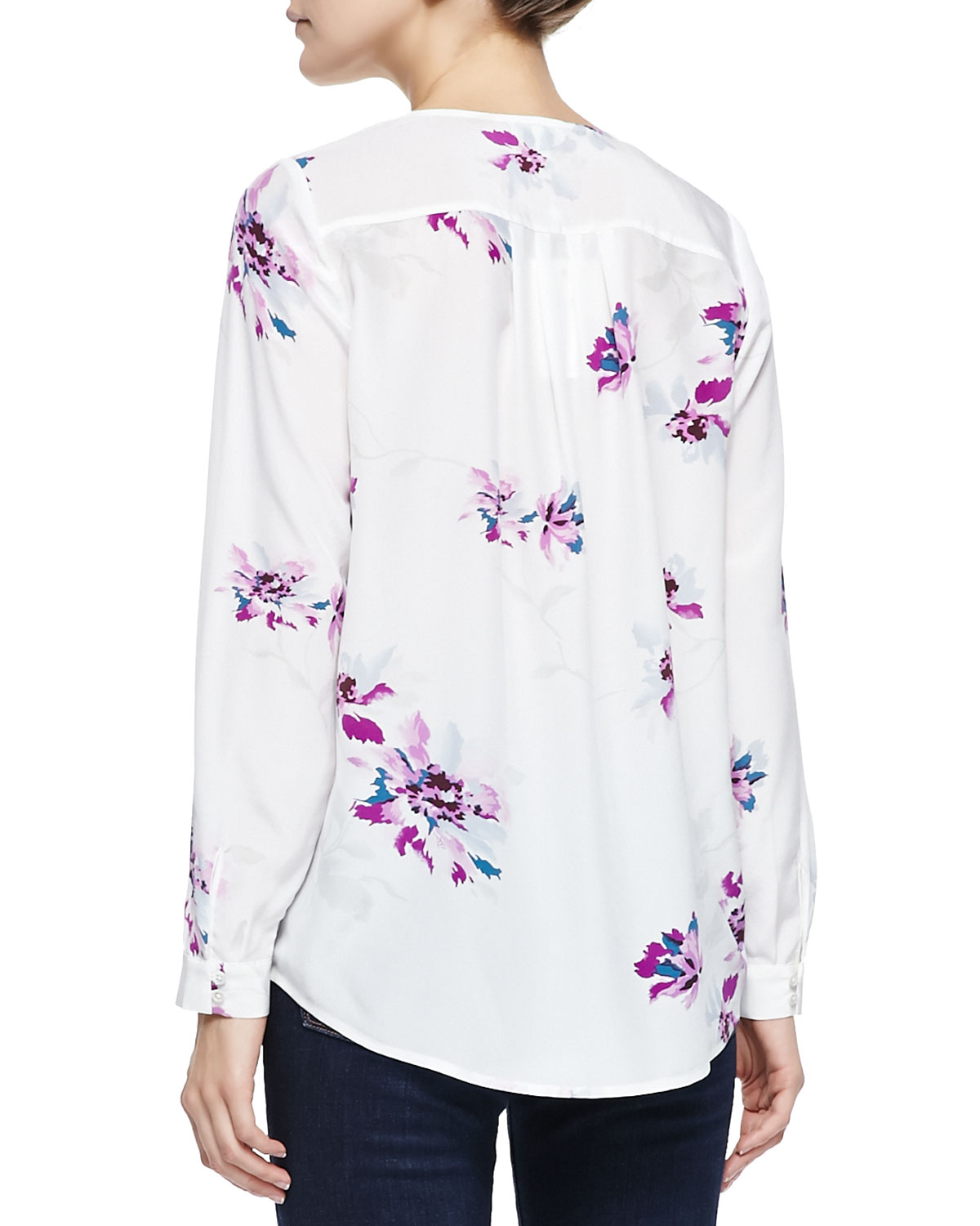 Joie Deon B Long-Sleeve Silk Floral Blouse In Purple (PORCELAIN) | Lyst