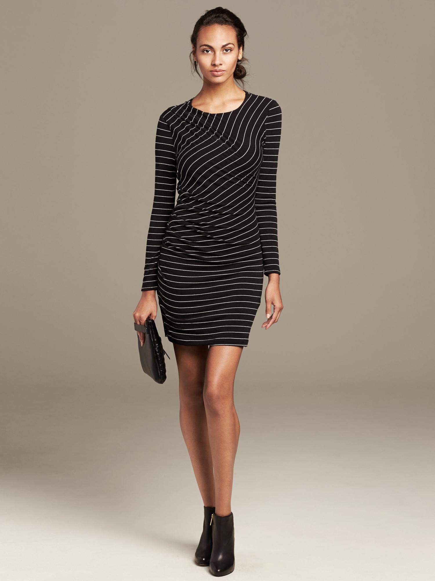 Banana republic MultiStripe Shirred Knit Dress in Black (BR black) Lyst