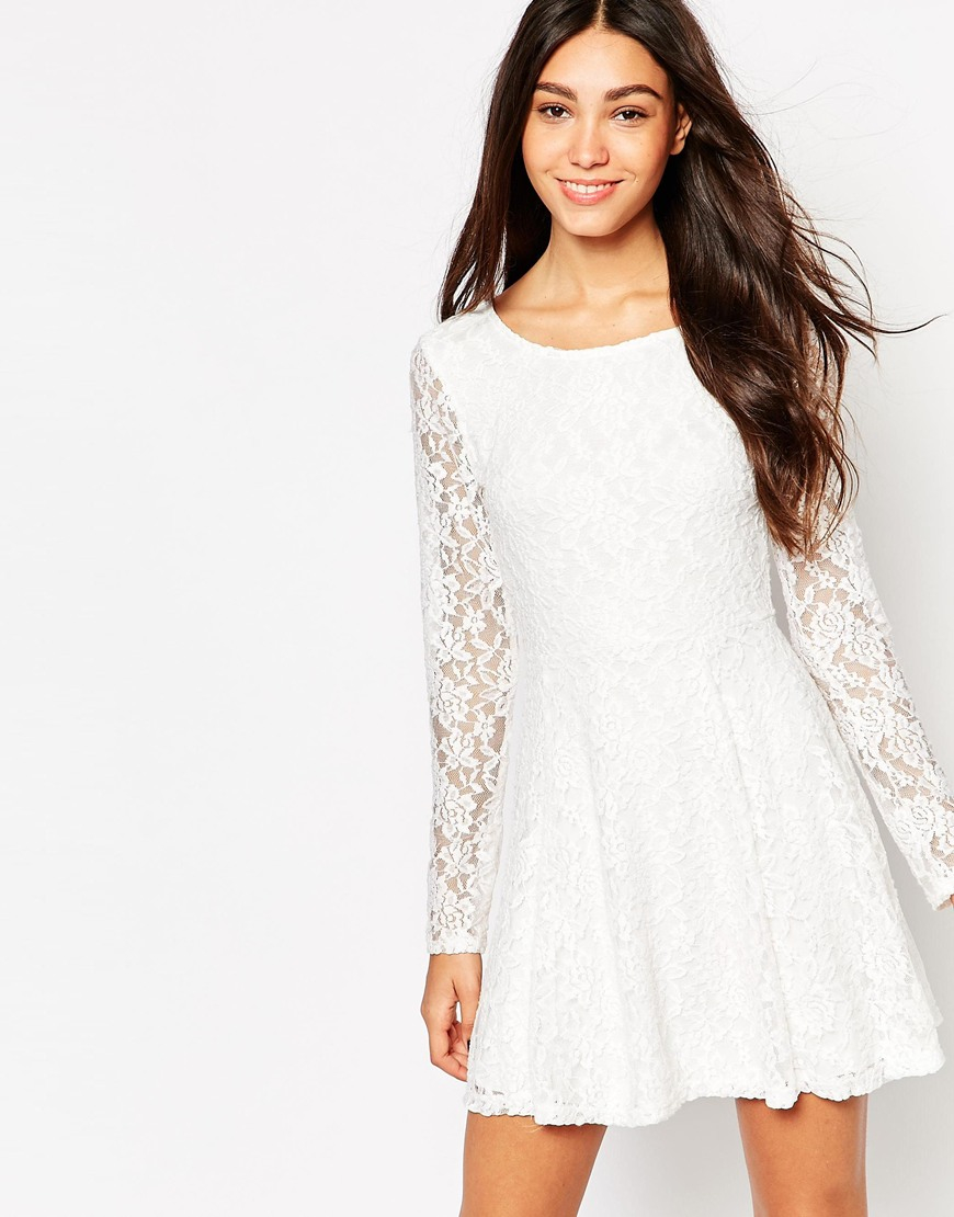 Lace Skater Dress With Long Sleeves ...