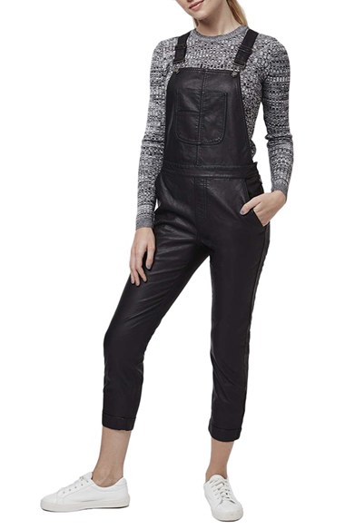 black leather overalls
