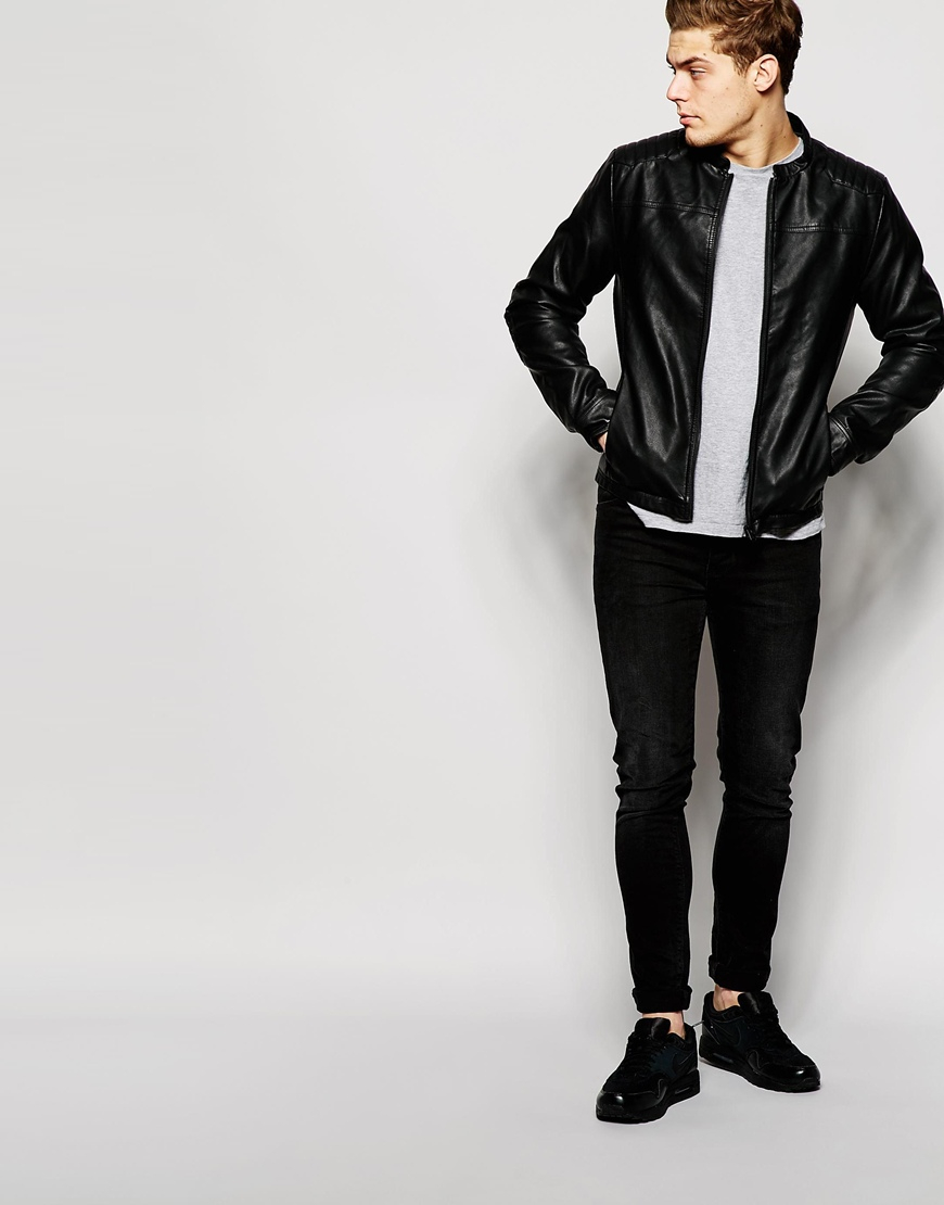 Lyst Jack Jones Faux Leather Jacket With Quilted Patches In Gallery