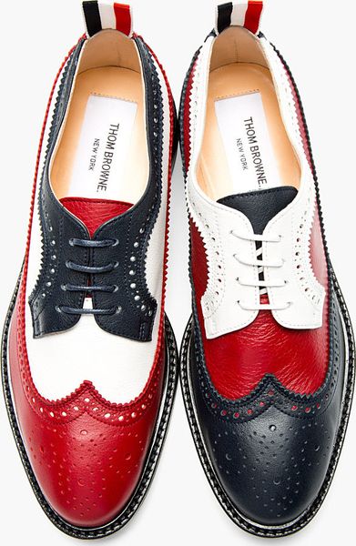 Thom Browne Red, White, And Navy Leather Longwing Brogues in Red | Lyst