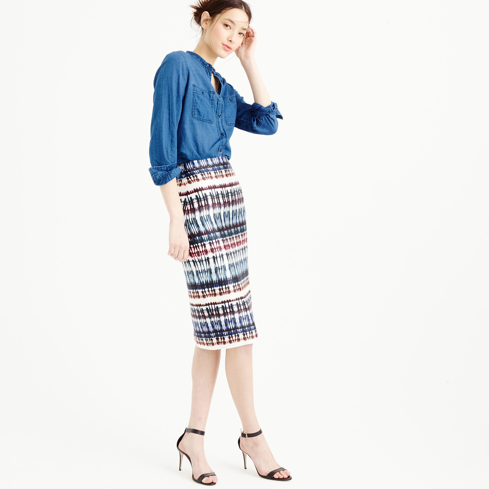 J.crew Collection Silk Skirt In Tiedye Print in Blue Lyst