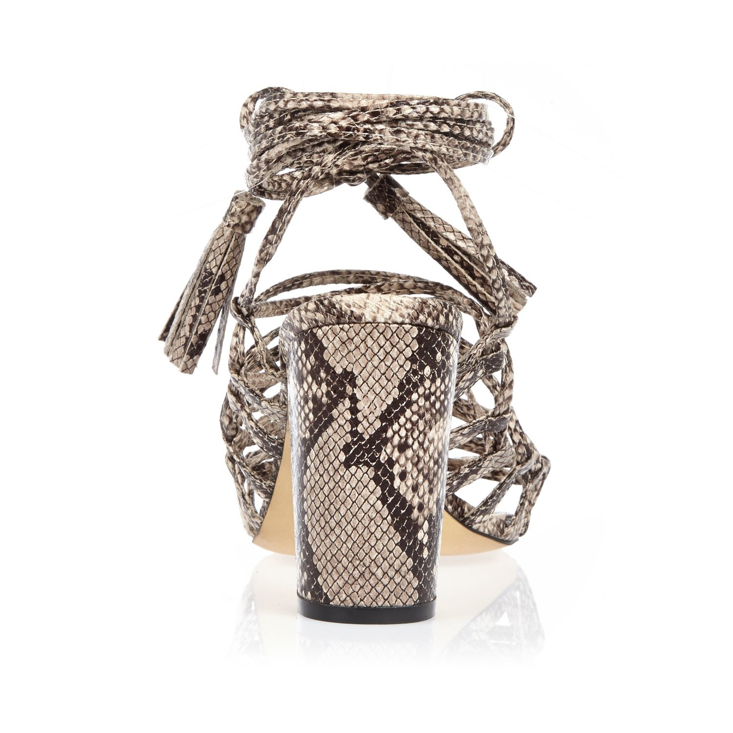 lace up snake print heels