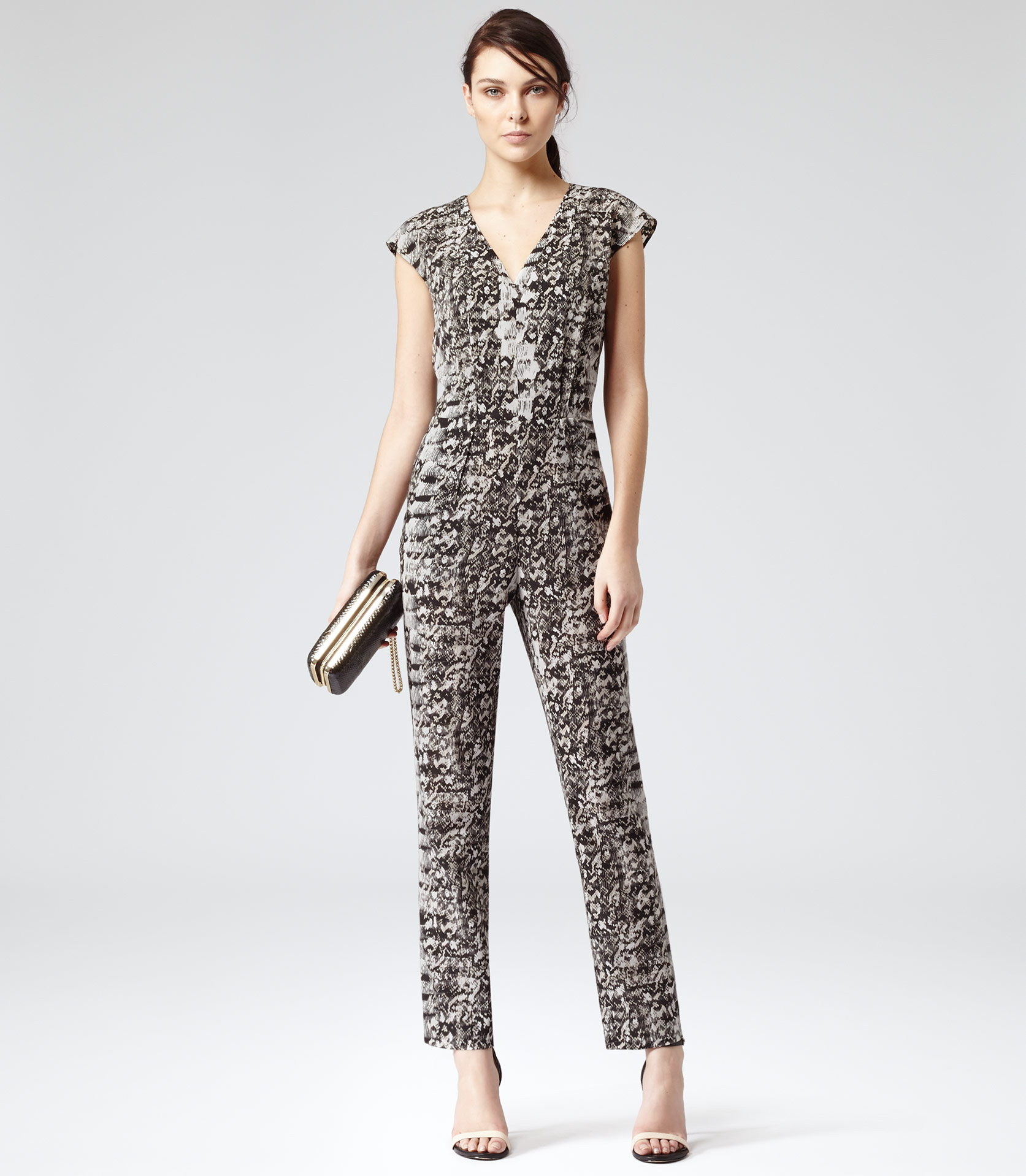 Lyst - Reiss Monica Print Snake Print Jumpsuit in Black