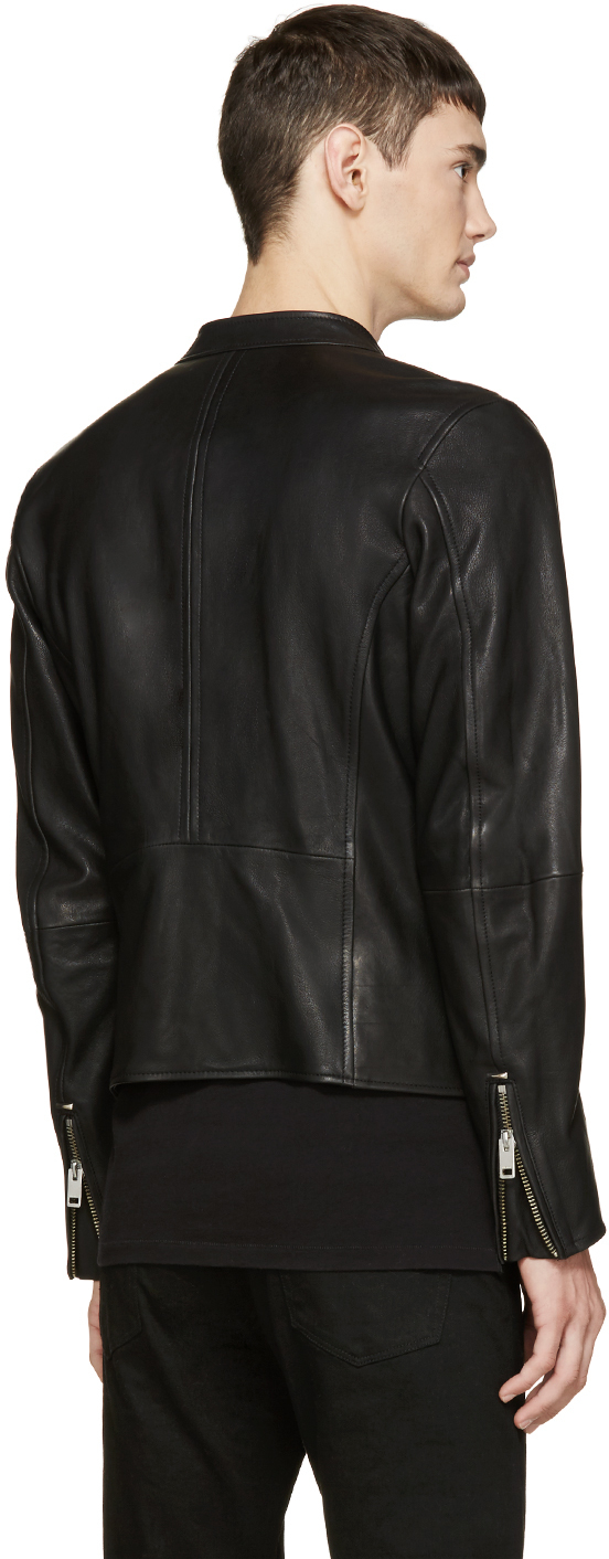 DIESEL Black Leather L-roshi Jacket for Men | Lyst