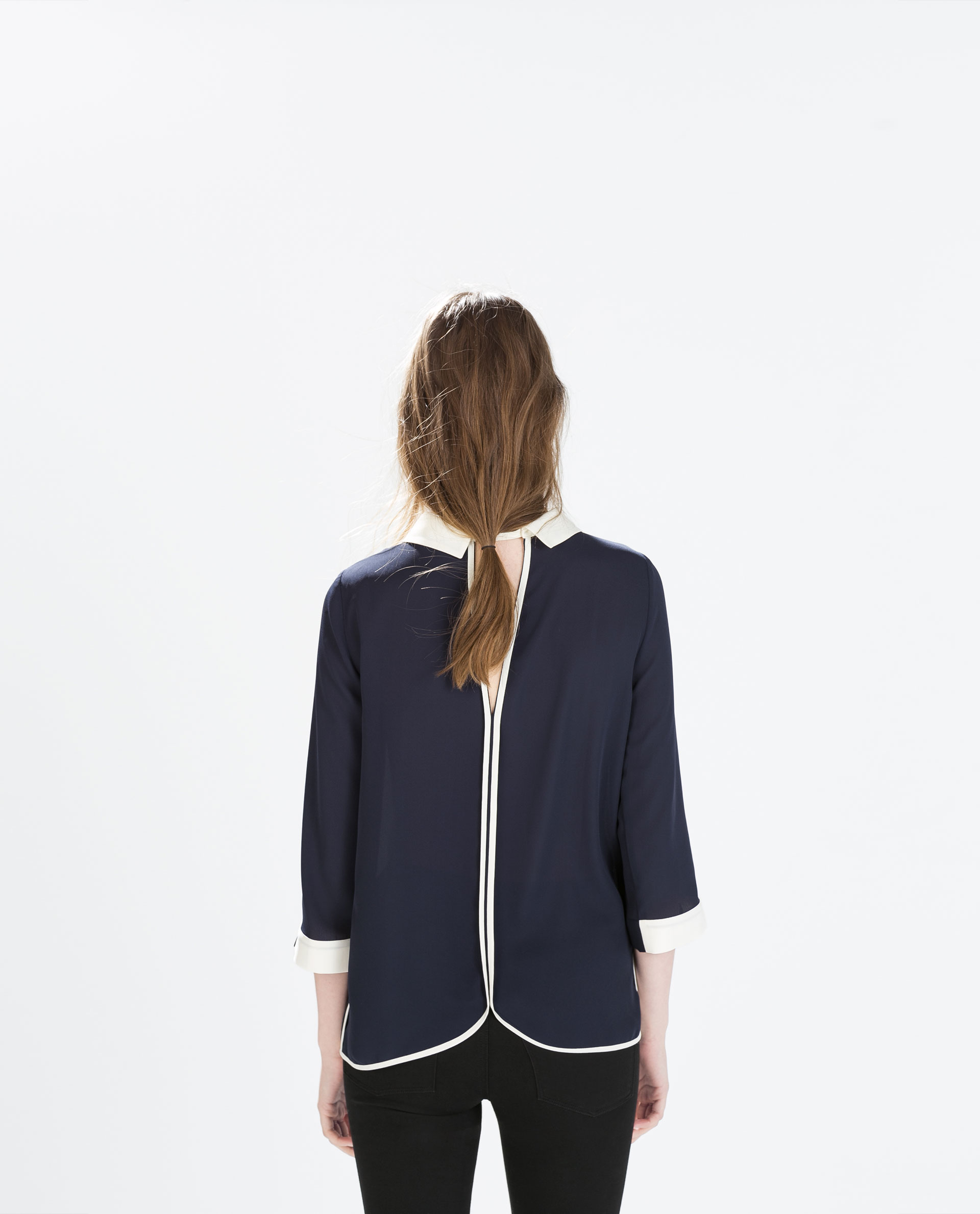 zara blouse with high collar in blue lyst zara blouse with high collar in blue lyst