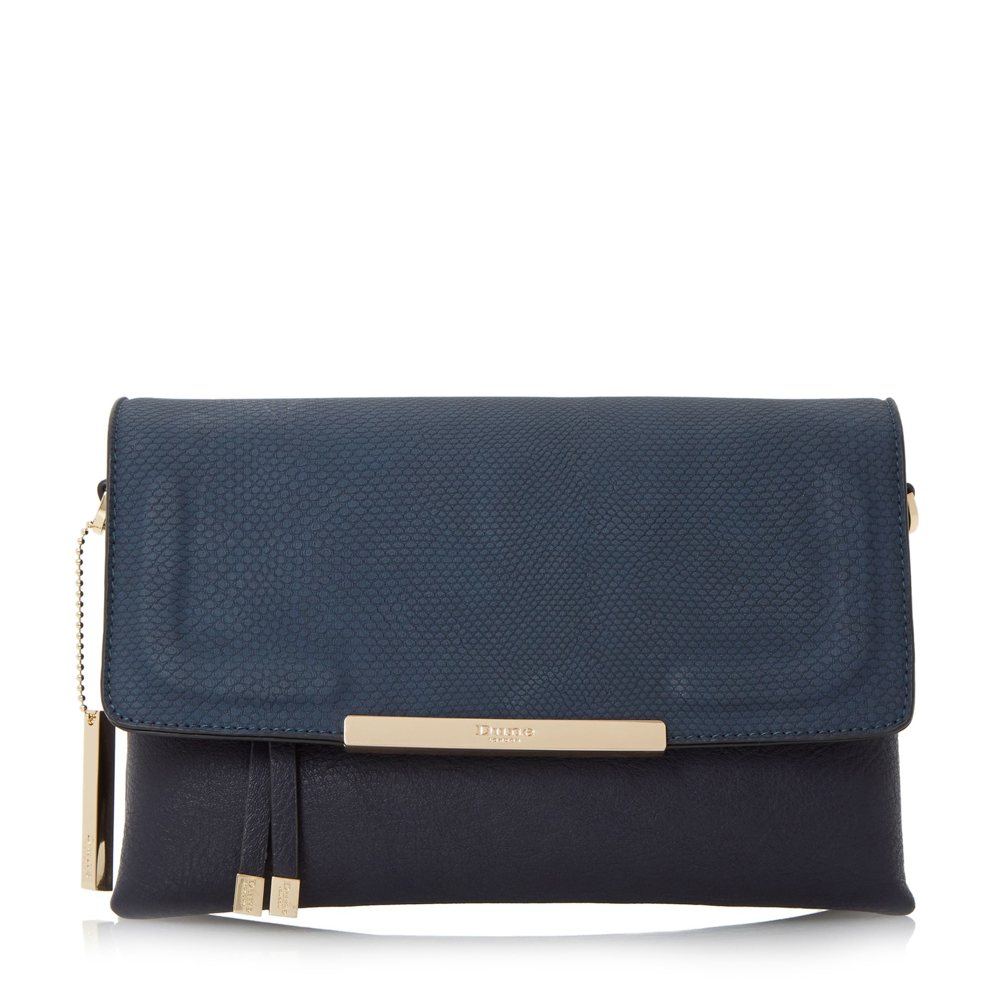 dune blue clutch bag