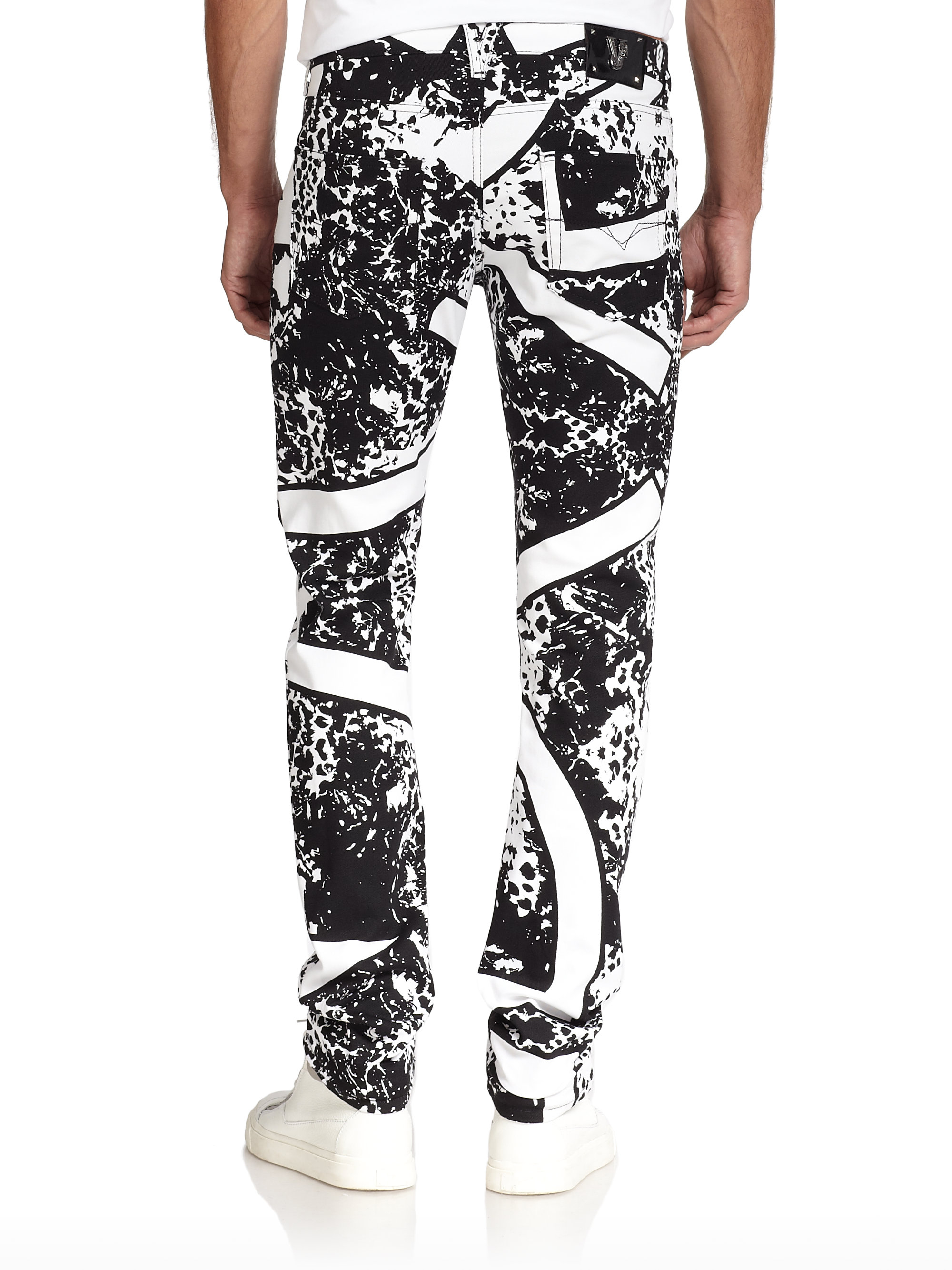 Versace Jeans Couture Splatter & Stripe Print Jeans in Black-White (White) for Men - Lyst