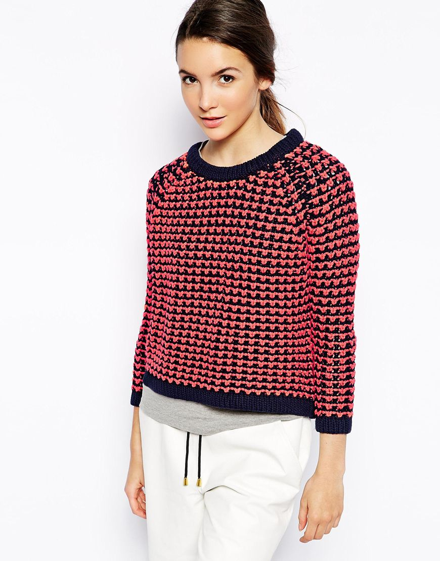 Lyst Shae Chunky Waffle Knit Sweater in Blue