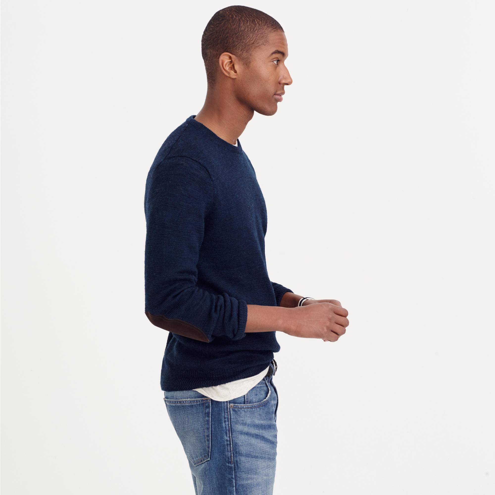 J.Crew Tall Rustic Merino V-neck Elbow-patch Sweater in Blue for Men