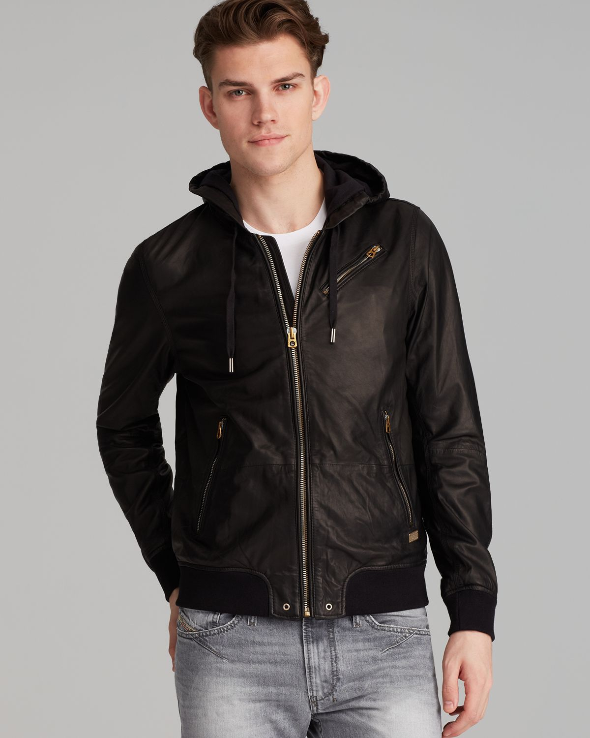 diesel leather hoodie