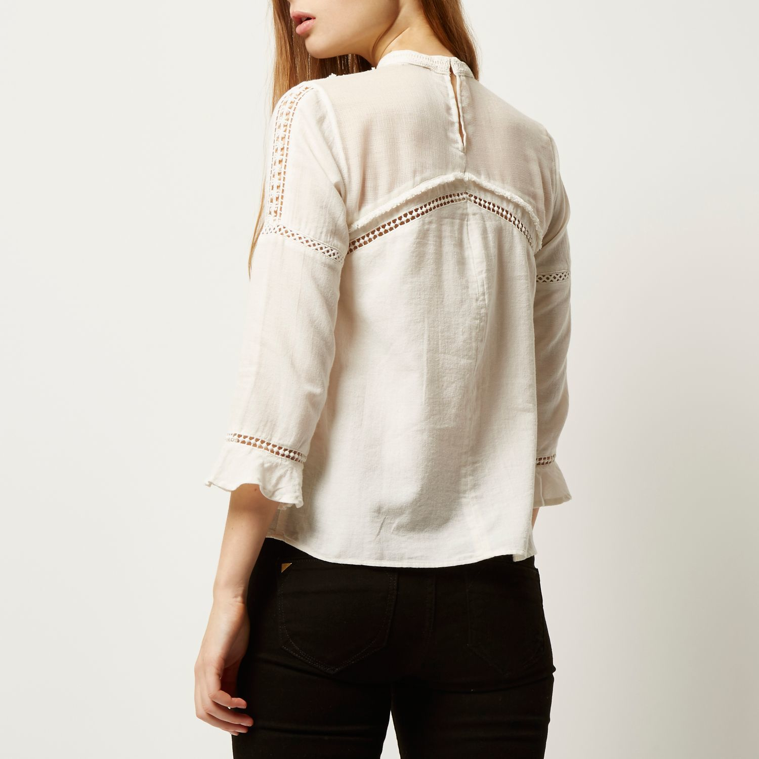 River Island Cotton Cream Victoriana Blouse in Natural - Lyst
