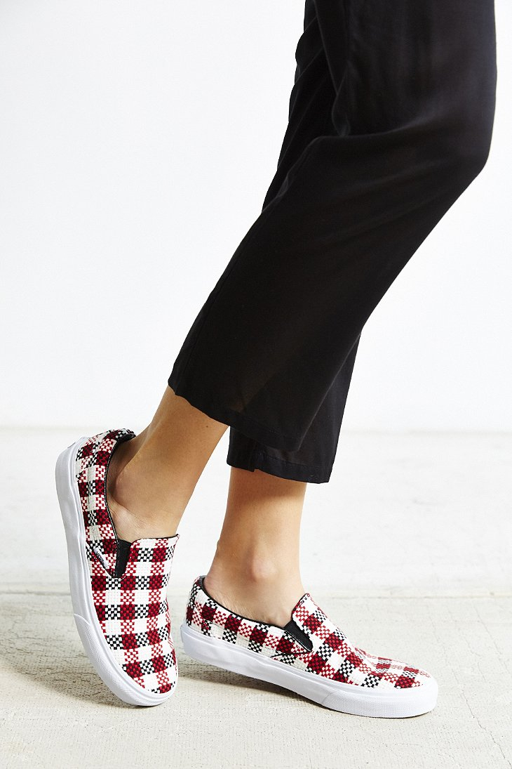 Vans Check Plaid Classic Slip-on Sneaker in Red | Lyst
