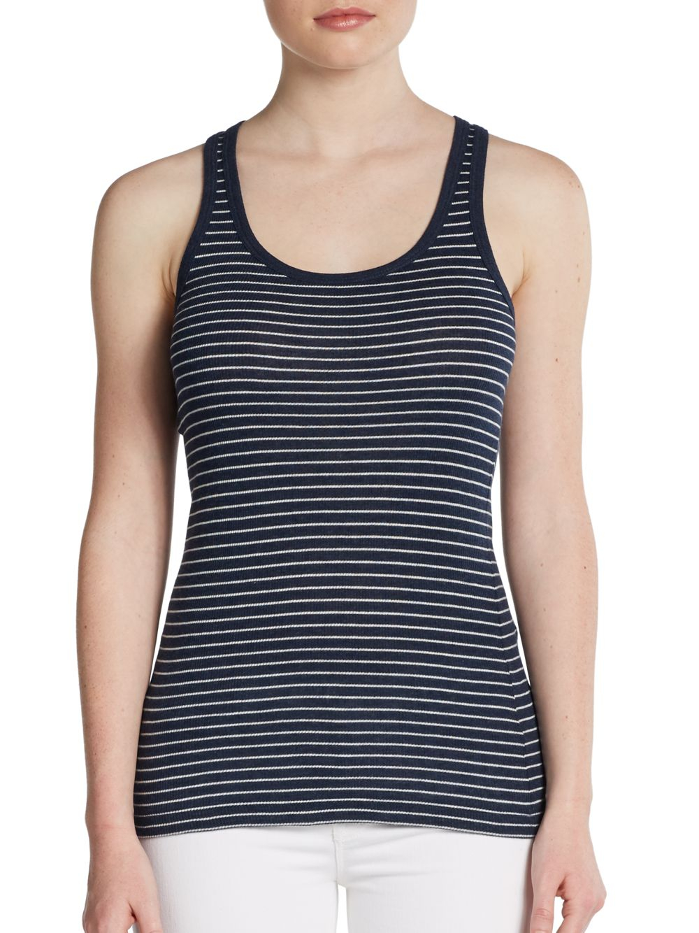 Vince Striped Tank Top In Heather Navy Blue Lyst