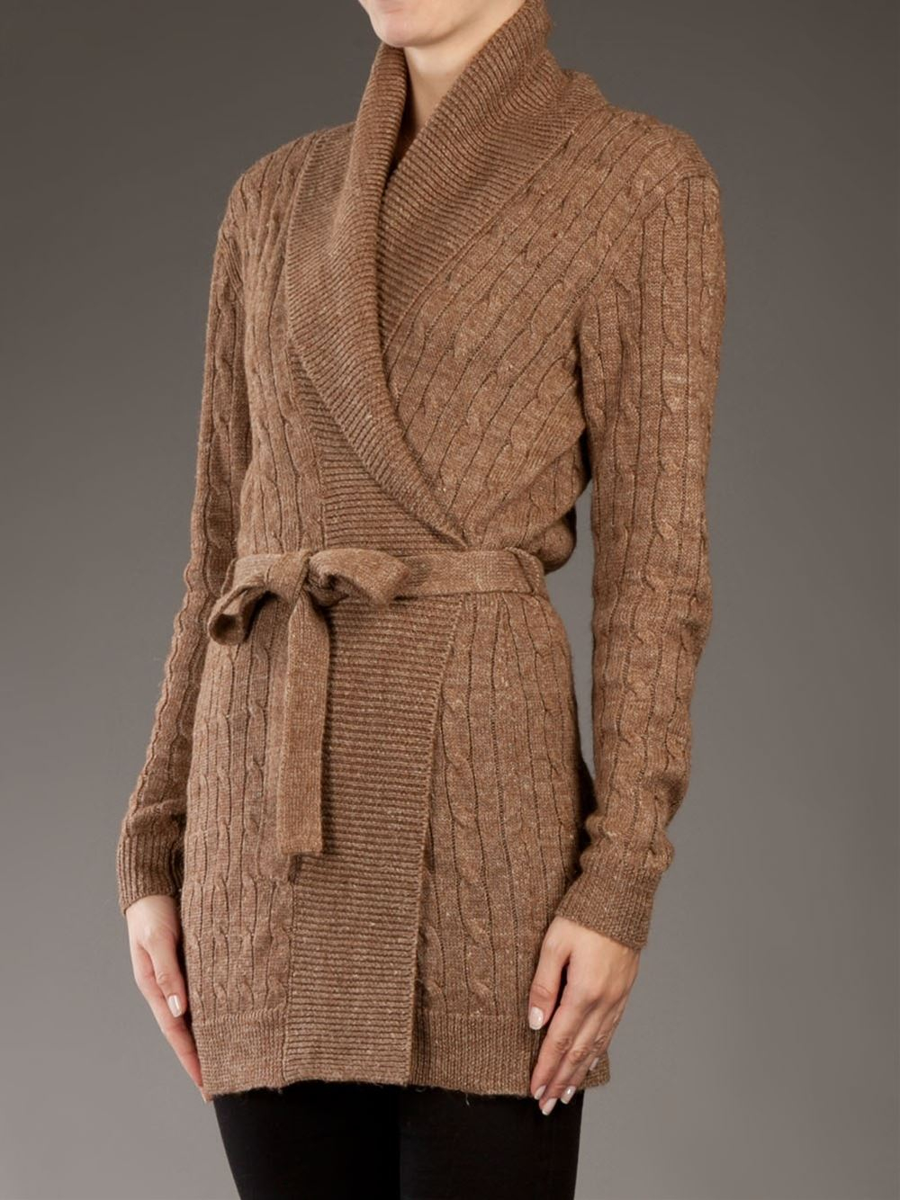 Ralph Lauren Belted Long Cardigan in Brown Lyst