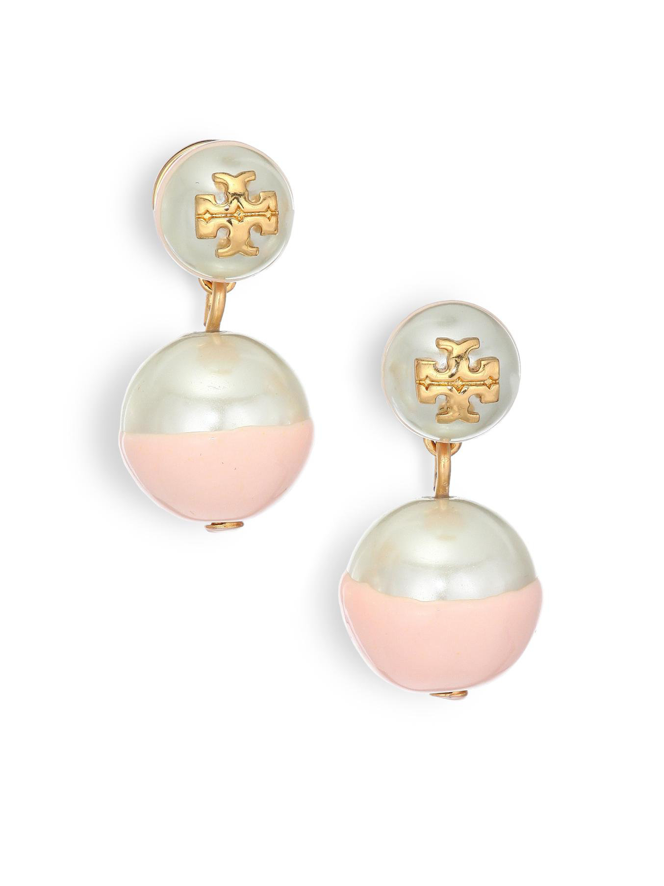 Tory Burch Evie Dipped Faux Pearl Drop Earrings in Pink Lyst