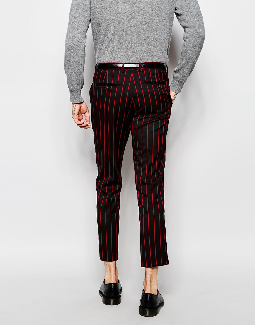 ASOS Synthetic Slim Cropped Suit Trousers In Pinstripe for Men Lyst
