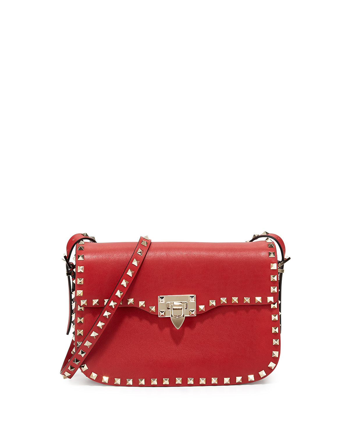 Valentino Rockstud Round Flap Shoulder Bag in Red | Lyst