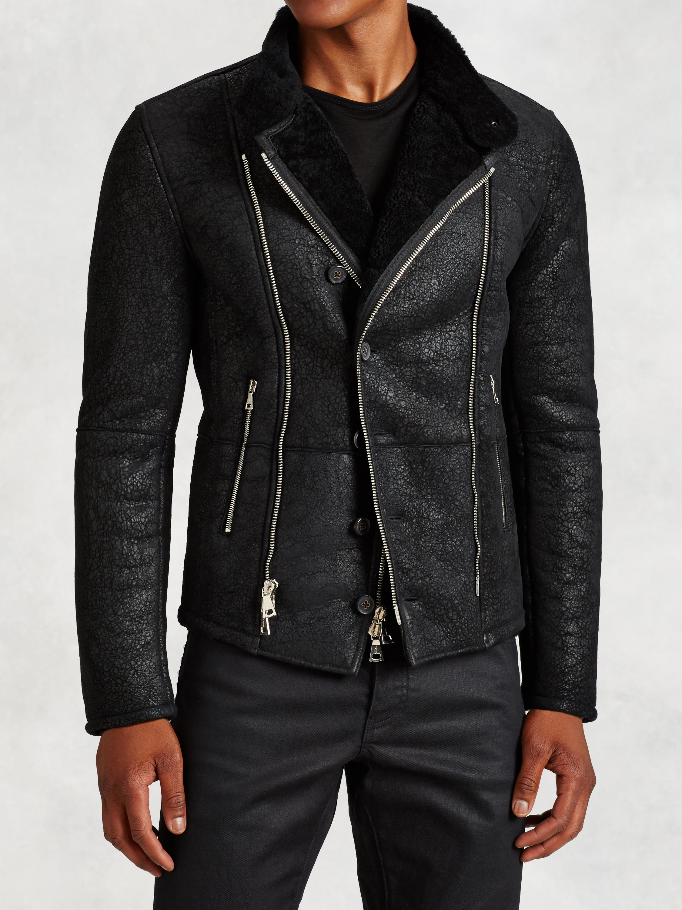 Lyst John Varvatos Asymmetric Shearling Biker Jacket in Black for Men
