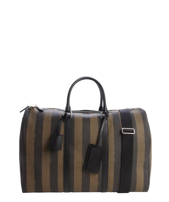 Fendi Brown Striped Coated Canvas and Leather Pequin Weekender Bag in Brown for Men | Lyst