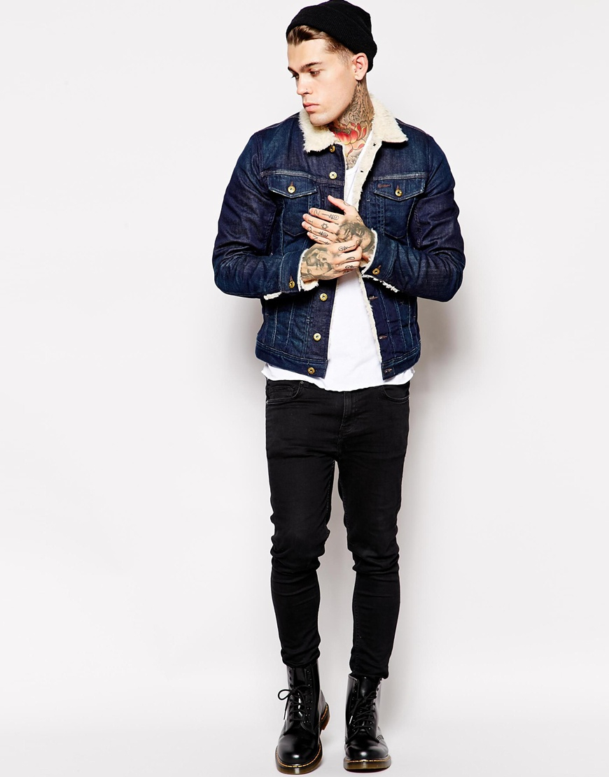 borg lined denim jacket mens