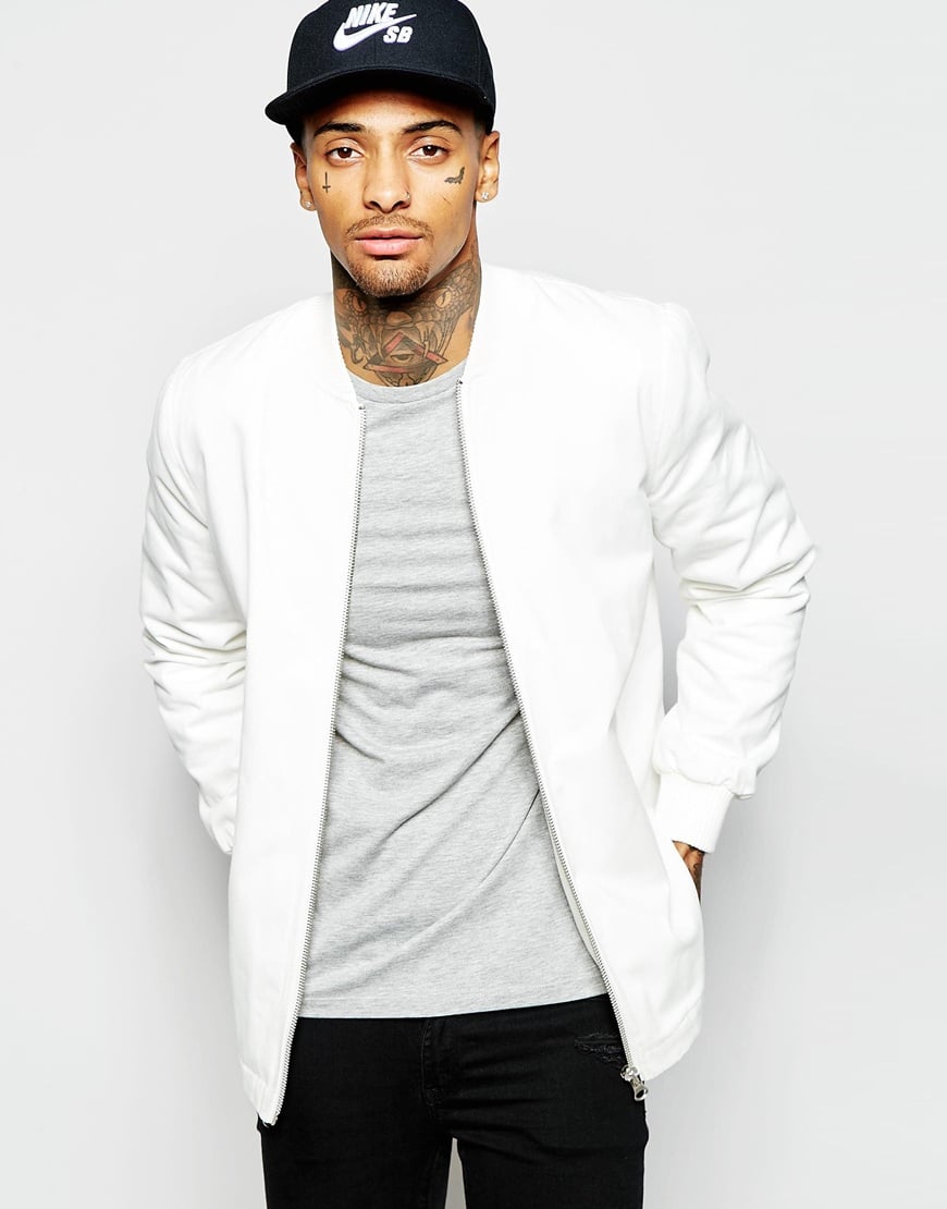 ASOS Longline Bomber Jacket In White for Men - Lyst