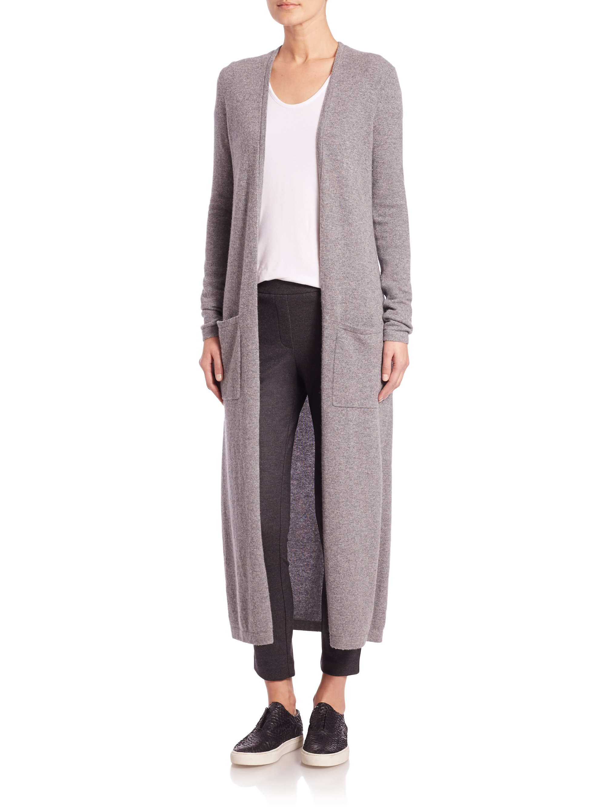 Theory Torina Long Cashmere Duster Cardigan in Gray | Lyst