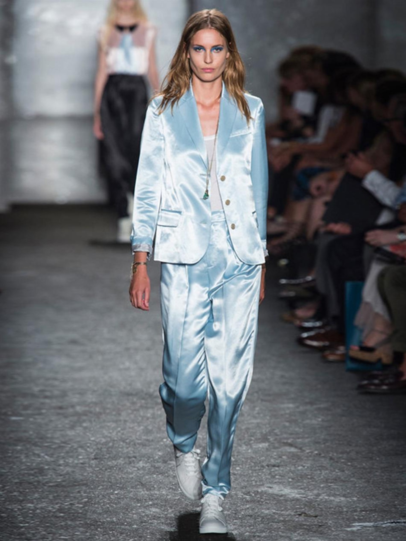 light blue satin pants