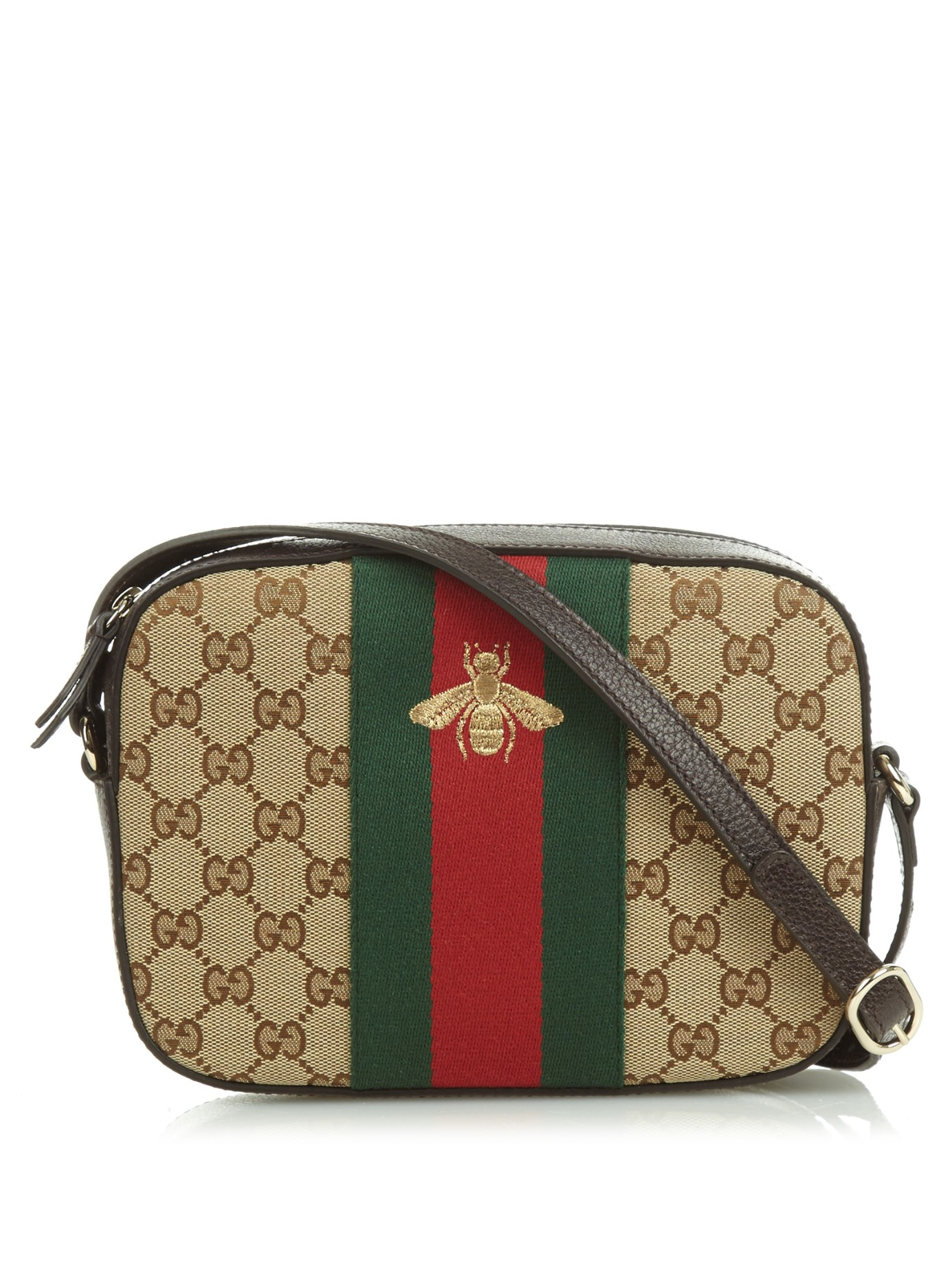 Gucci GG Canvas Bee Crossbody - Brown Crossbody Bags, Handbags