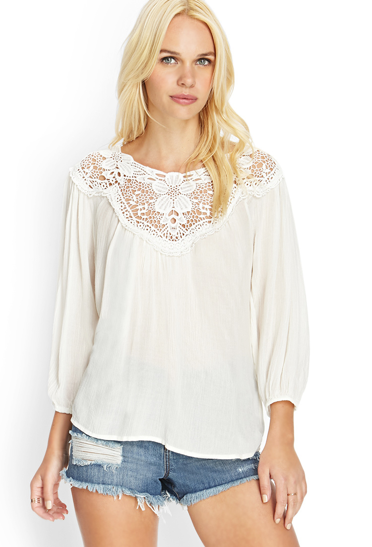 Lyst - Forever 21 Crocheted Peasant Top You've Been Added To The ...