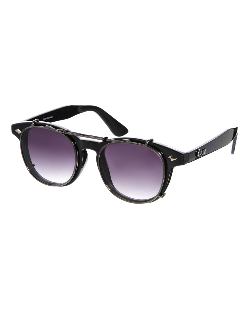 Quay Oversized Round Frame Black Plastic Sunglasses in Black | Lyst
