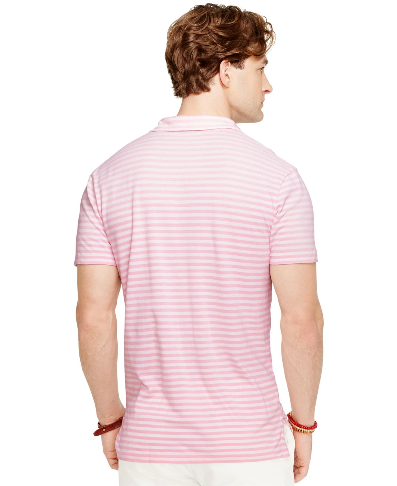 Polo Ralph Lauren Striped Featherweight Polo Shirt in Pink for Men | Lyst