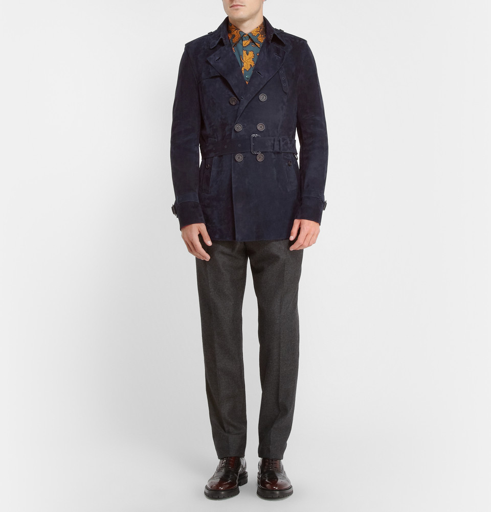 Lyst - Burberry prorsum Suede Trench Coat in Blue for Men