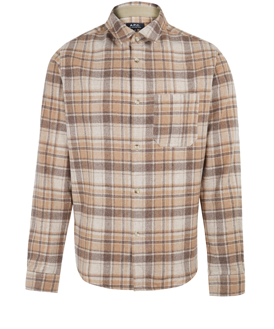 Mens beige checked shirt Clearance