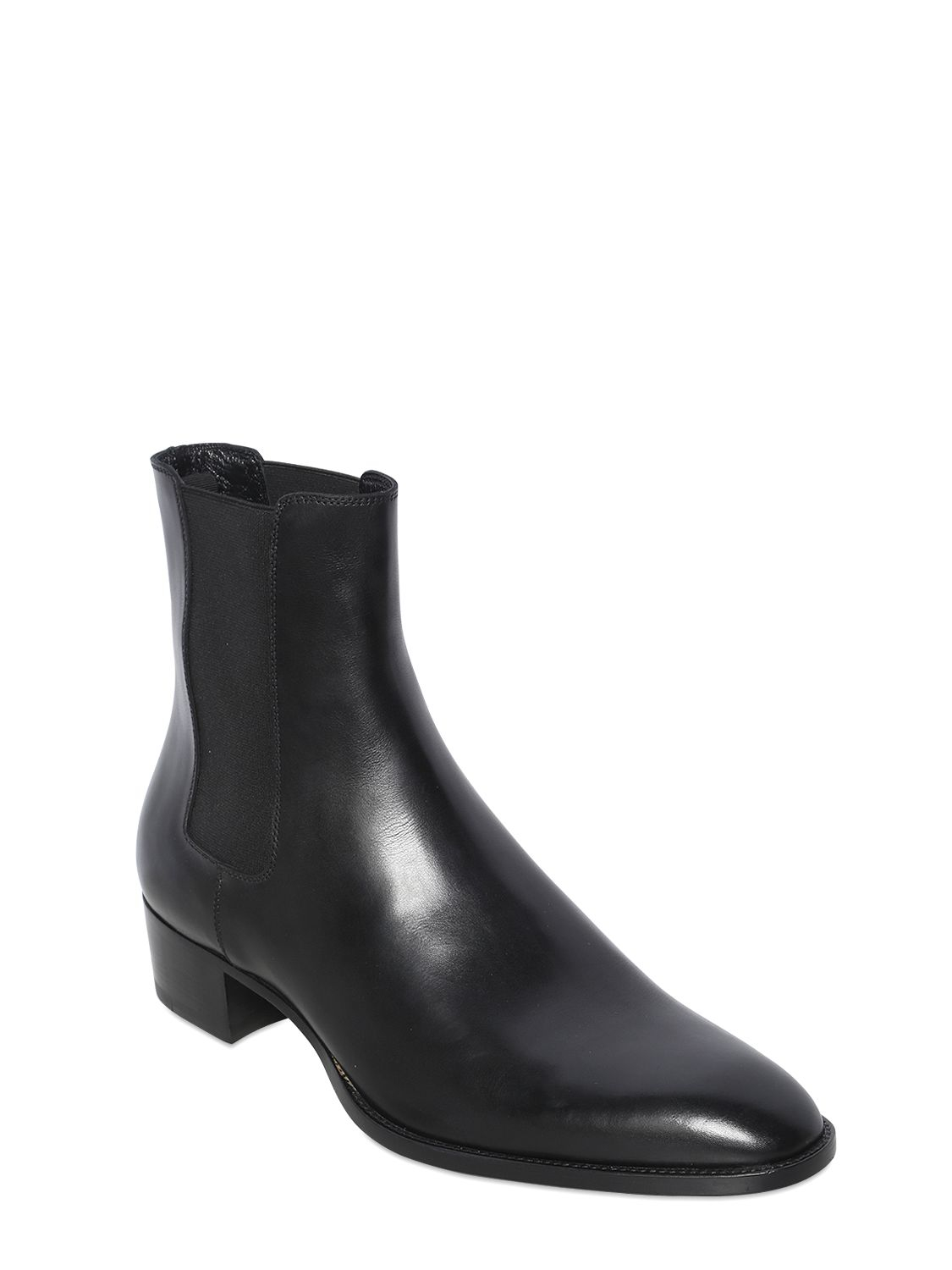 Saint Laurent 40mm Wyatt Leather Chelsea Cropped Boots in Black 