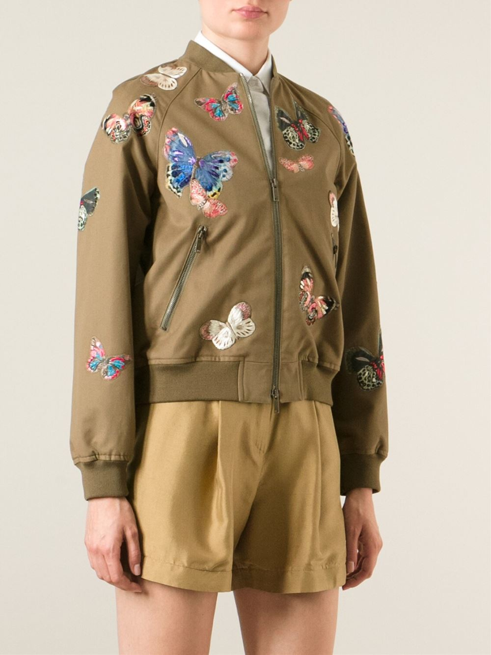 Striped Butterfly Print Women's Bomber Jacket