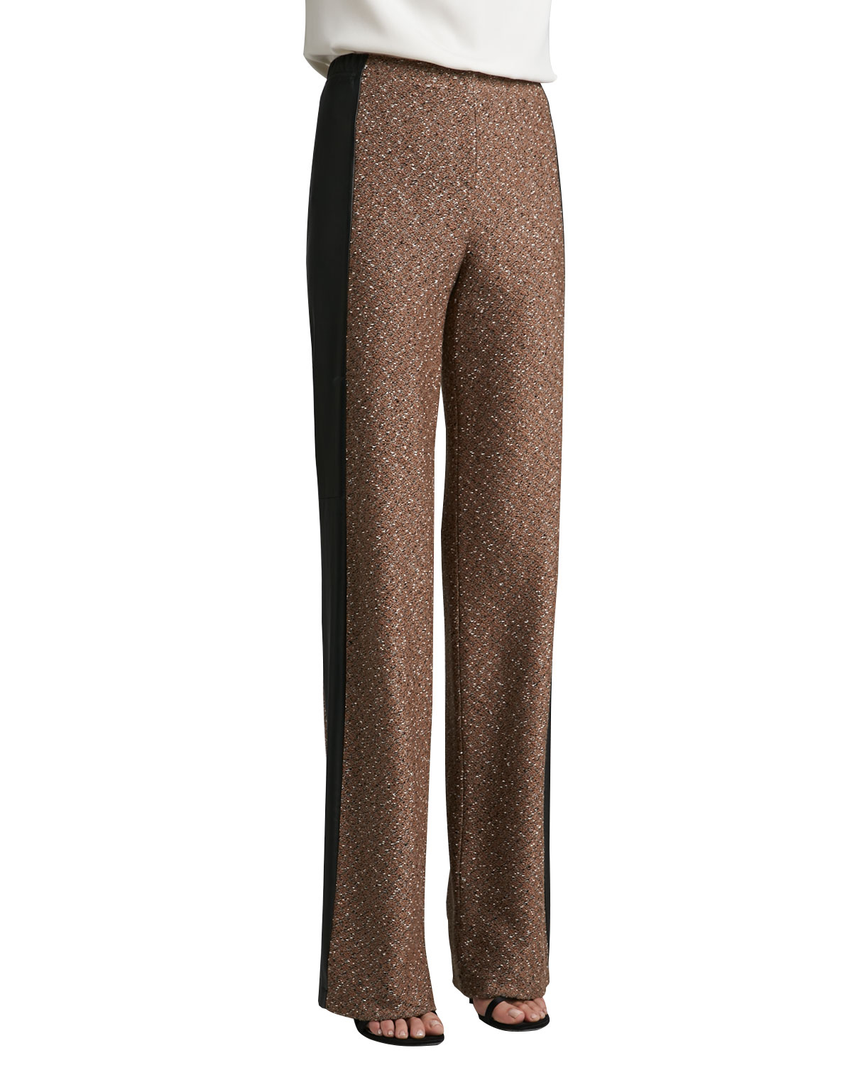 St. john Donegal Tweed Knit Wide Leg Pants With Elastized Waistband