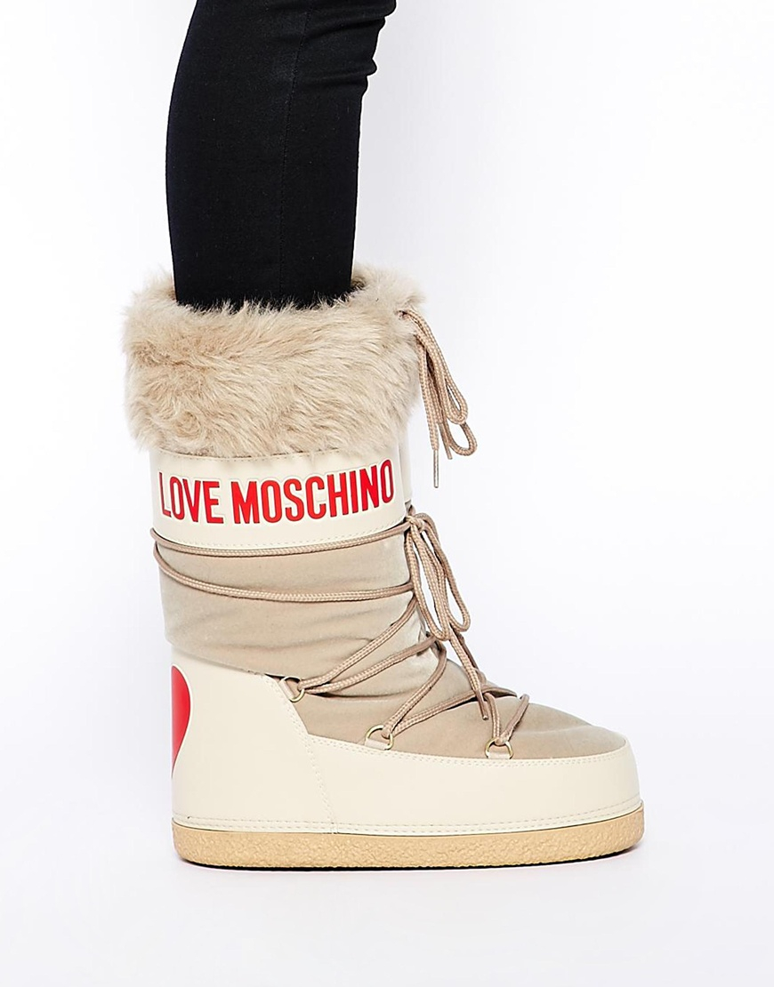 love moschino faux fur stud snow boots