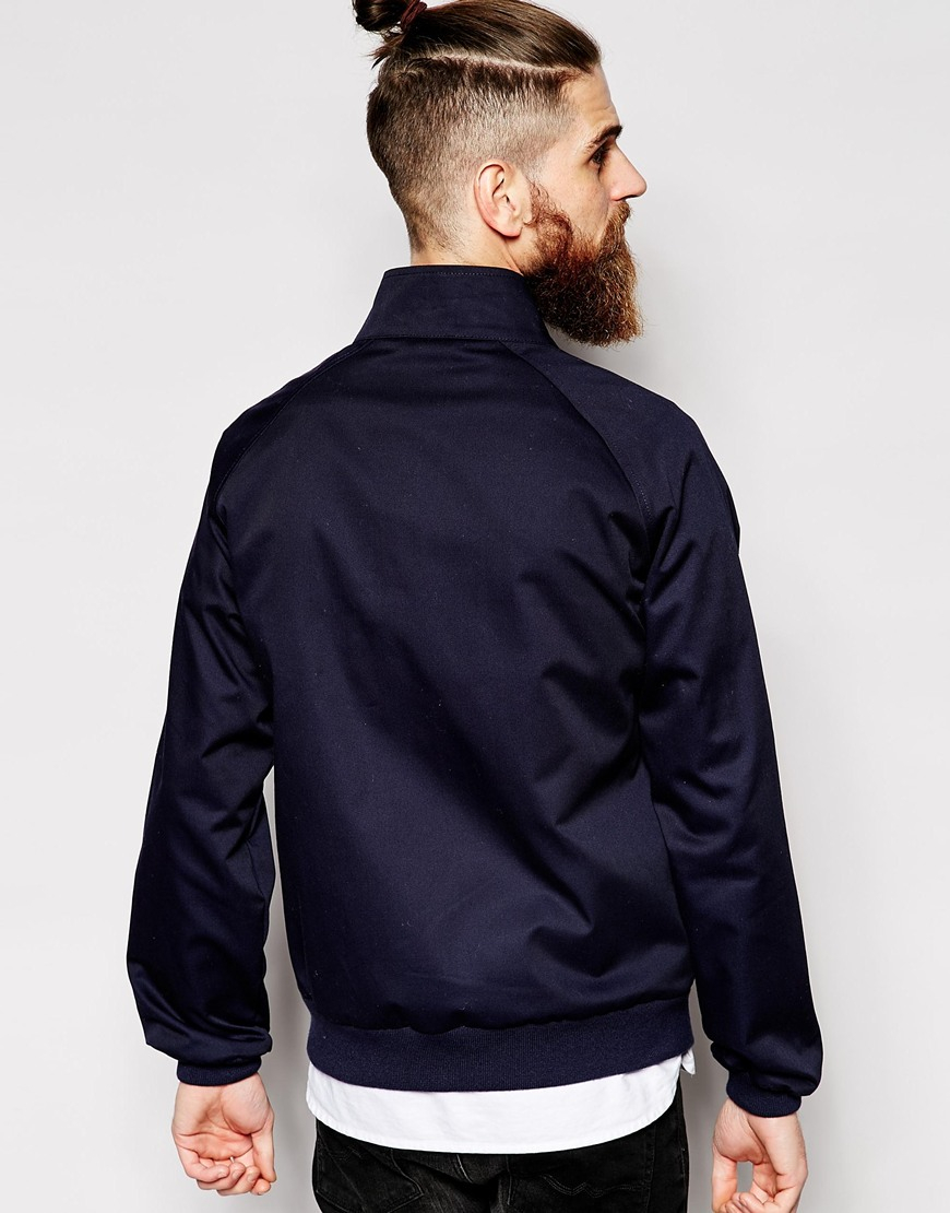 Download ASOS Synthetic Harrington Jacket With Funnel Neck In Navy ...