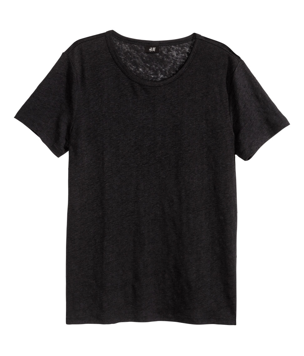 H&M Linen T-Shirt in Black for Lyst