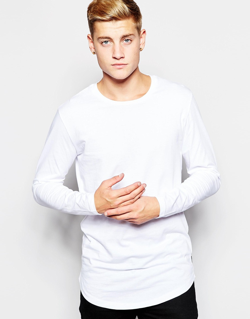Lyst - Jack & Jones Longline Long Sleeve Top in White for Men