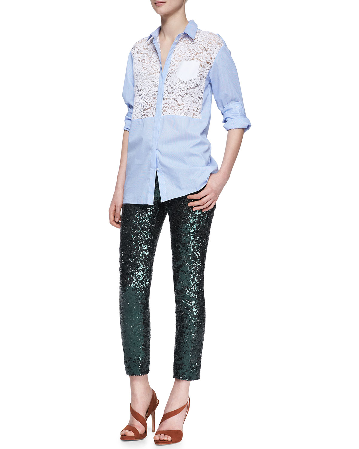 red sequin pants