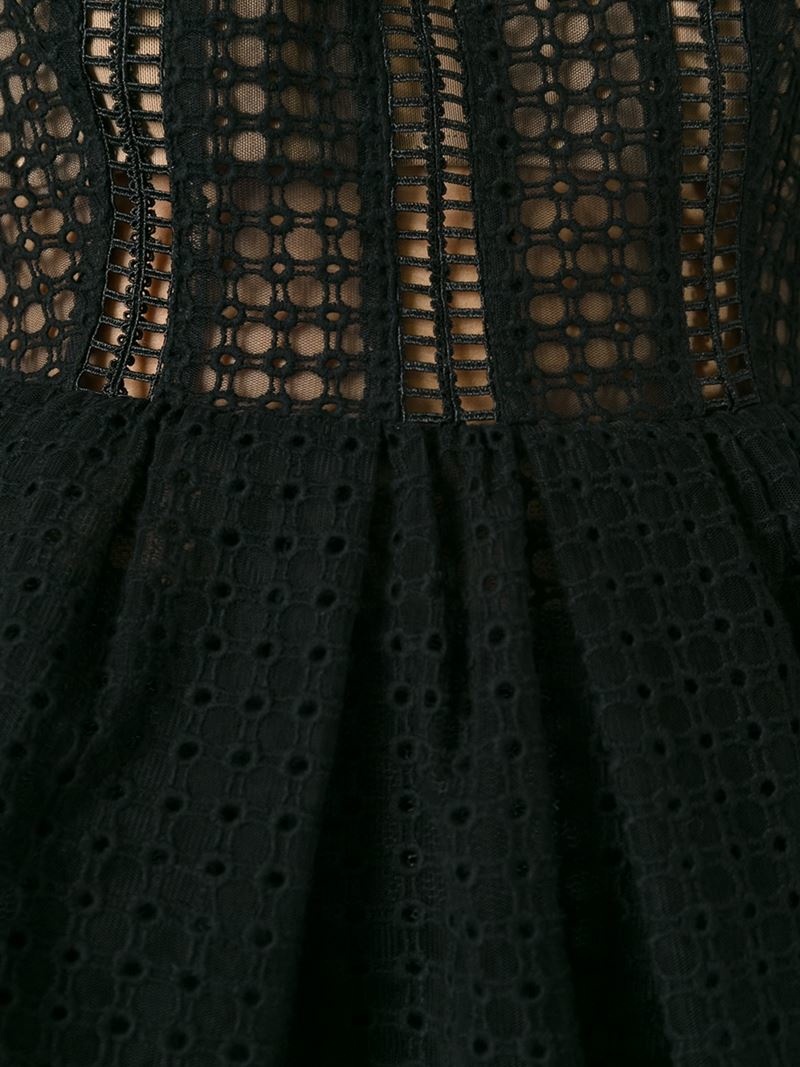 Self-Portrait Synthetic Broderie Anglaise Peplum Top in Black - Lyst