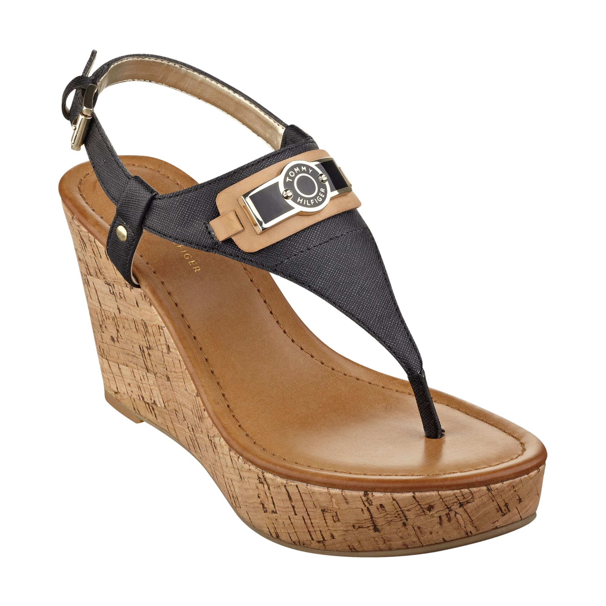 Tommy Hilfiger Womens Monor Platform Wedge Thong Sandals in Gold (Black) -  Lyst