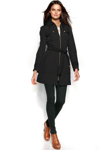 Kenneth Cole Reaction Hooded Quilted Trench Coat in Black | Lyst